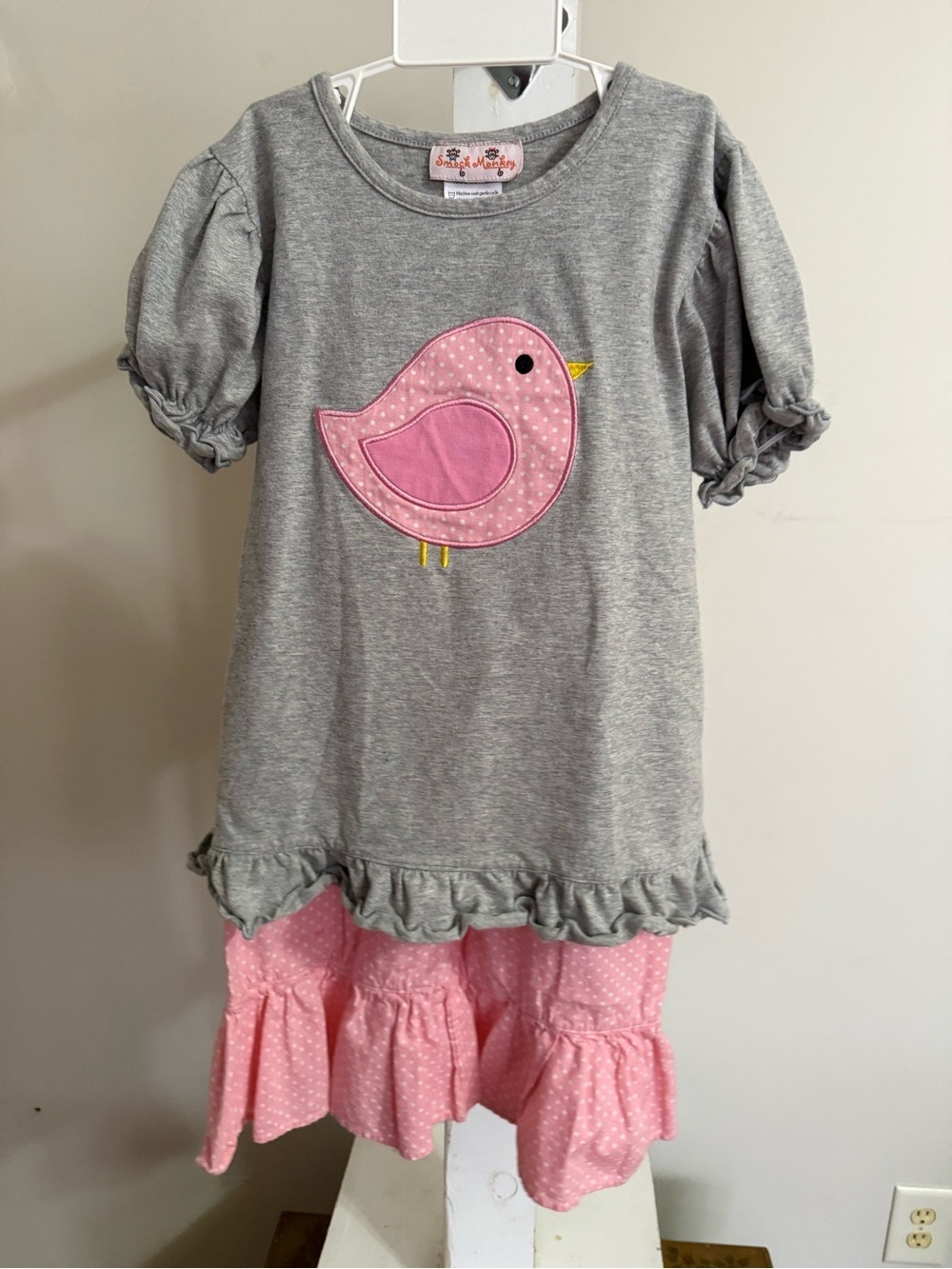 Smock Monkey Bird Appliqué Outfit